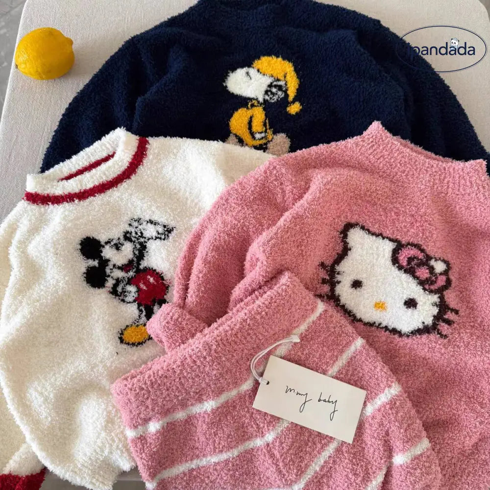 子供 ホームウェア 2025 冬 キャラクター 厚手 保温 パジャマ ベビー ポーラーフリース セットアップ 暖かい 柔らかい 快適 おしゃれ ルームウェア 自宅用 リラックス 着心地 ナチュラル ファミリー ID3188 ベビー＆キッズ