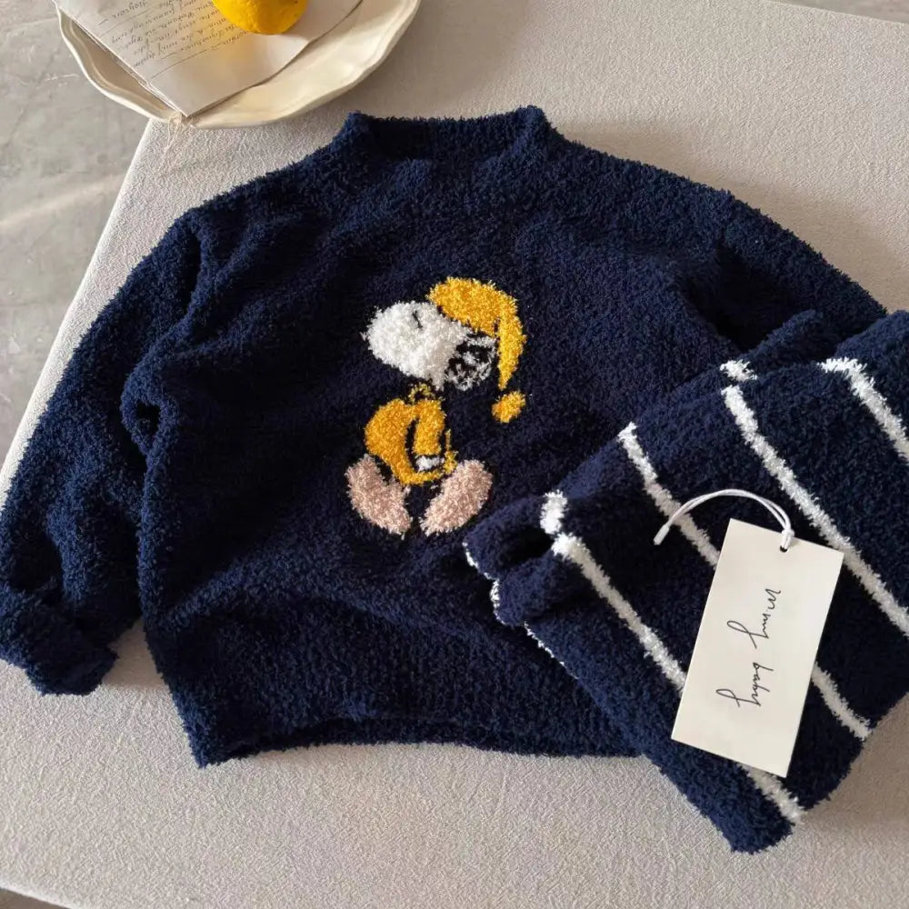 子供 ホームウェア 2025 冬 キャラクター 厚手 保温 パジャマ ベビー ポーラーフリース セットアップ 暖かい 柔らかい 快適 おしゃれ ルームウェア 自宅用 リラックス 着心地 ナチュラル ファミリー ID3188 ネイビー