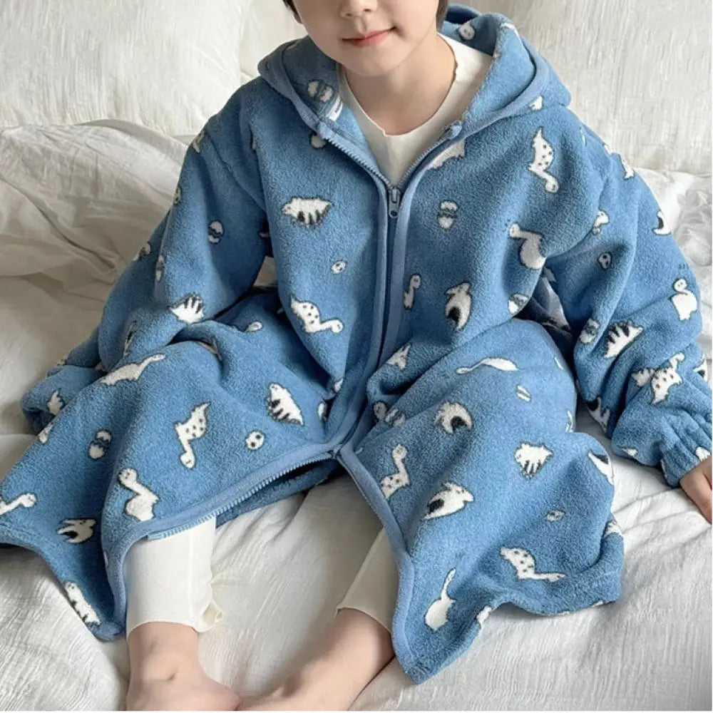 子供用 かわいい 保温 フリース コーラルフリース バスローブ 男女児 冬用 ダブルフリース フード付き ルームウェア ID3289