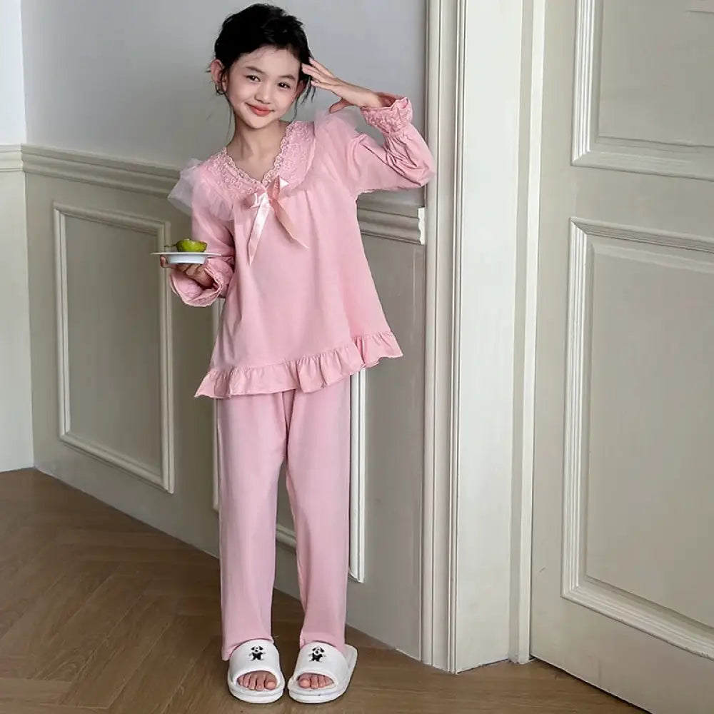 子供用 パジャマ 春秋 コットン 大女の子 ルームウェア 春 長袖 子供用 オールコットン セット おしゃれ 部屋着 ID2294 ピンク / 120cm