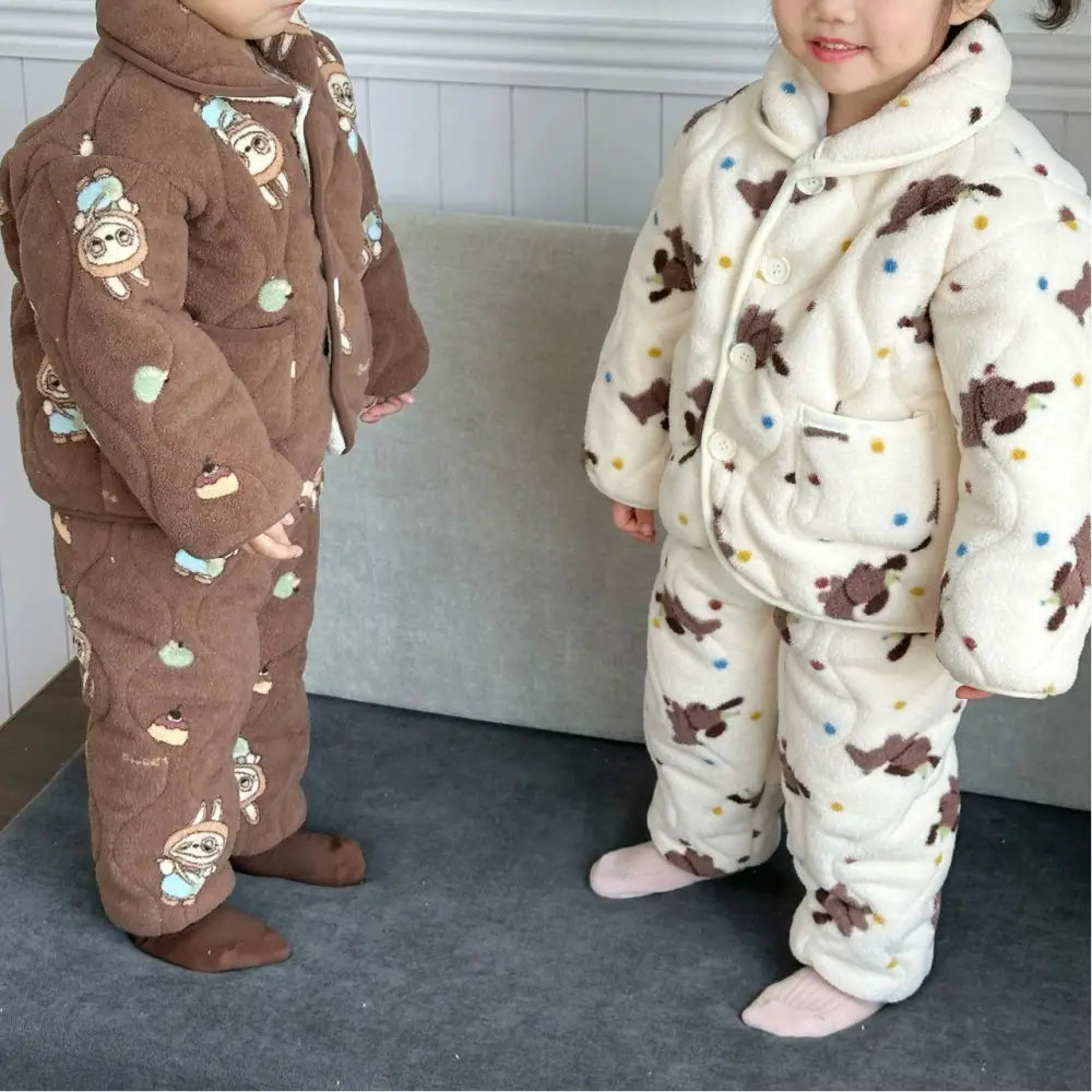 子供用 パジャマ 裏起毛 厚手 ベビー ソフト フワフワ ルームウェア 男の子 女の子 上下セット 2点セット 部屋着 秋冬 冬用 かわいい 暖かい 子供服 キッズ 長袖 パジャマ セットアップ ID3437 ベビー＆キッズ