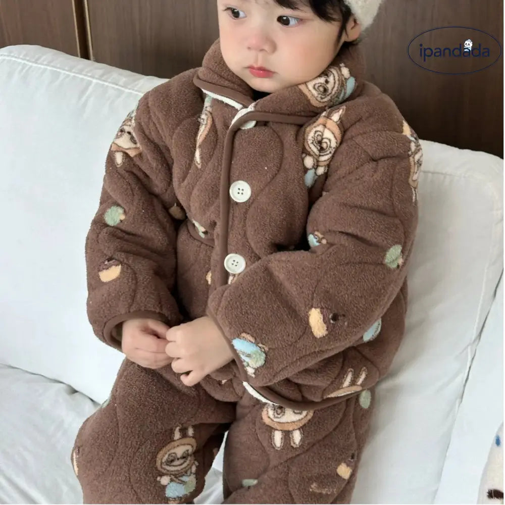 子供用 パジャマ 裏起毛 厚手 ベビー ソフト フワフワ ルームウェア 男の子 女の子 パジャマ セットアップ ID3437