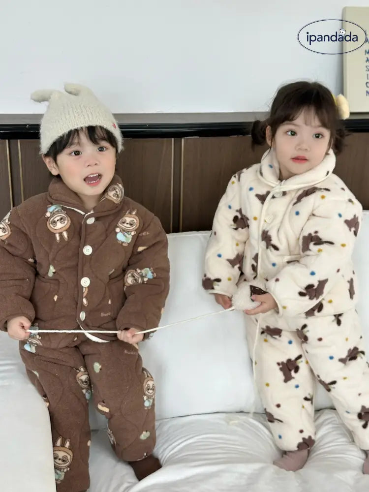 子供用 パジャマ 裏起毛 厚手 ベビー ソフト フワフワ ルームウェア 男の子 女の子 上下セット 2点セット 部屋着 秋冬 冬用 かわいい 暖かい 子供服 キッズ 長袖 パジャマ セットアップ ID3437 ベビー＆キッズ