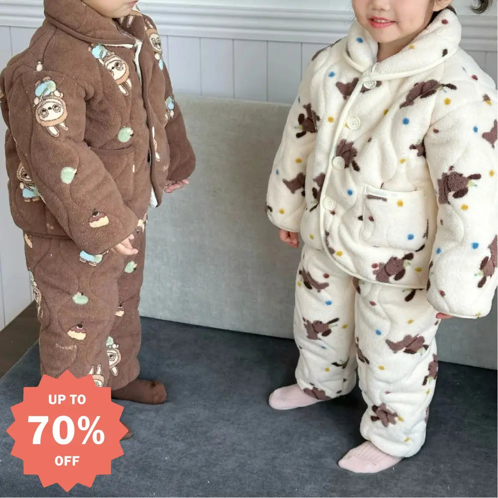 子供用 パジャマ 裏起毛 厚手 ベビー ソフト フワフワ ルームウェア 男の子 女の子 上下セット 2点セット 部屋着 秋冬 冬用 かわいい 暖かい 子供服 キッズ 長袖 パジャマ セットアップ ID3437 ベビー＆キッズ