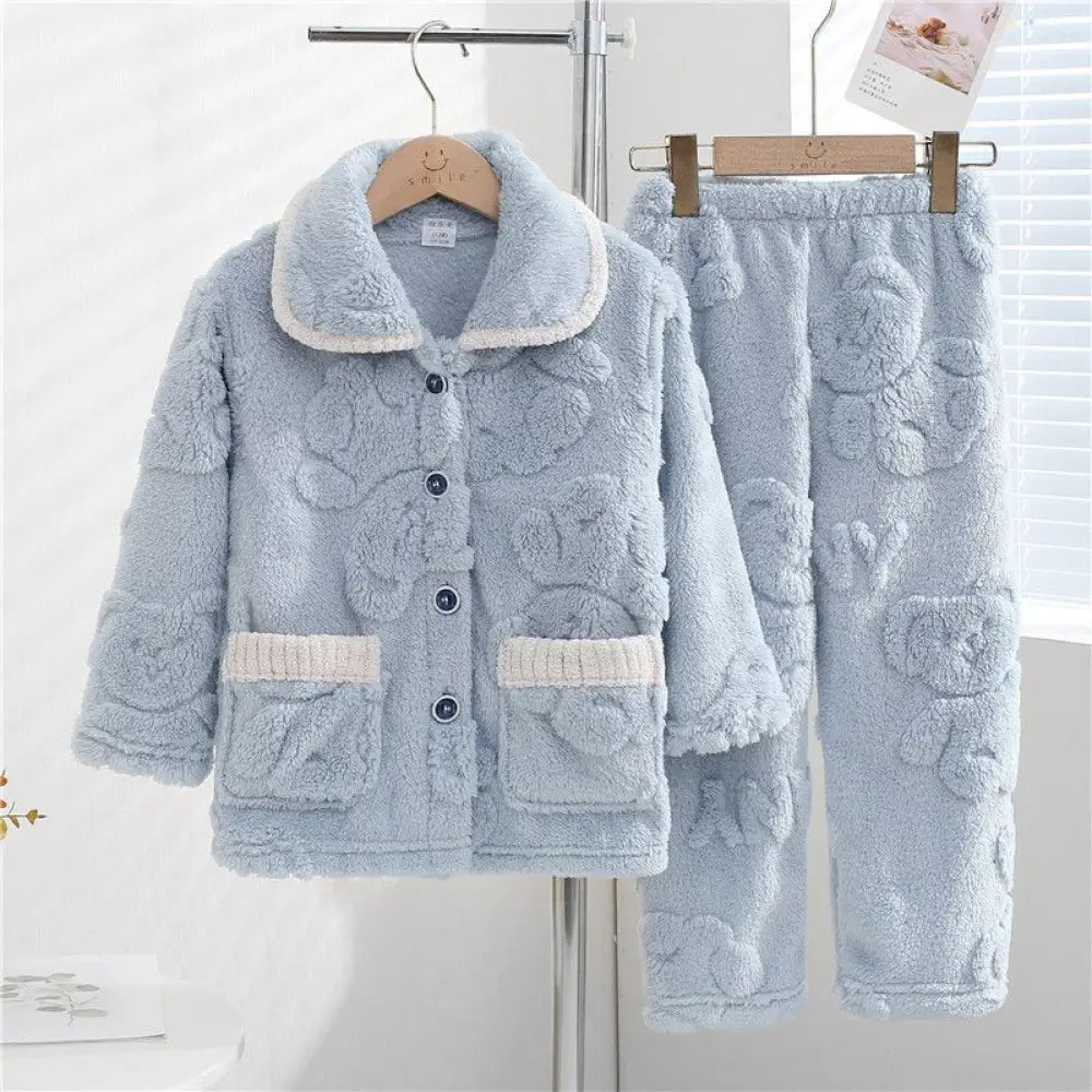 子供 パジャマ 女の子 秋冬 加フリース 厚手 コーラルフリース 保温 大きいサイズ 女の子 フランネル 部屋着 ID2522 ブルー / 80-90cm