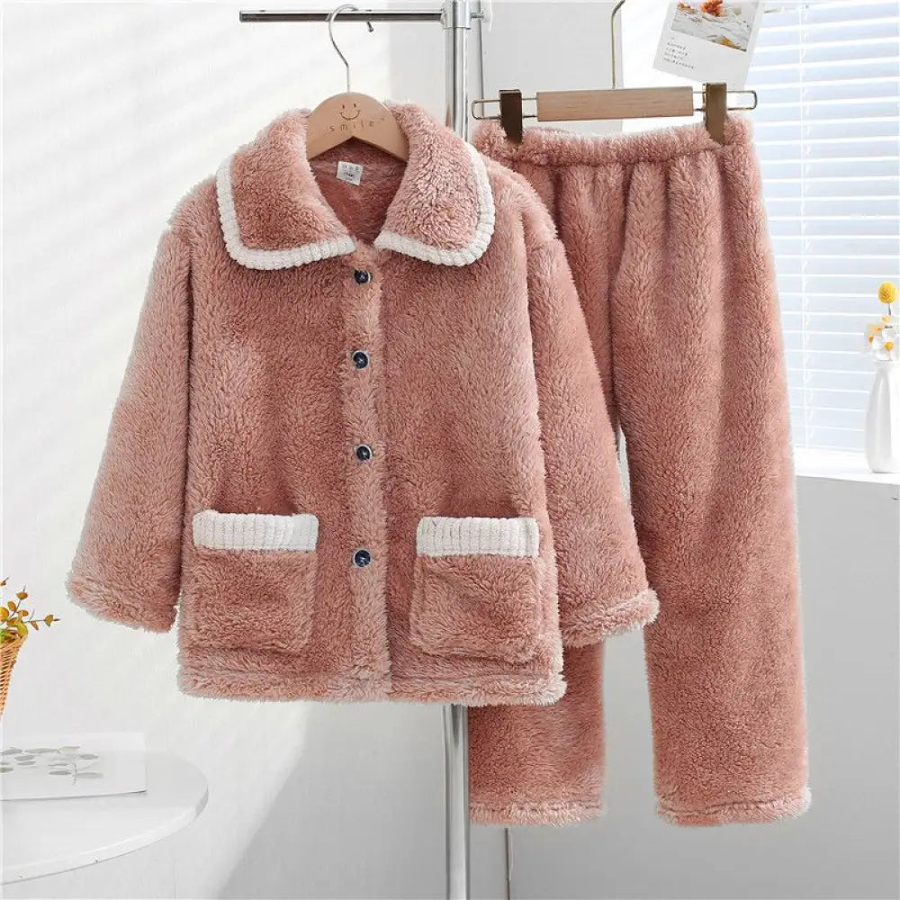 子供 パジャマ 女の子 秋冬 加フリース 厚手 コーラルフリース 保温 大きいサイズ 女の子 フランネル 部屋着 ID2522 コーヒー / 80-90cm