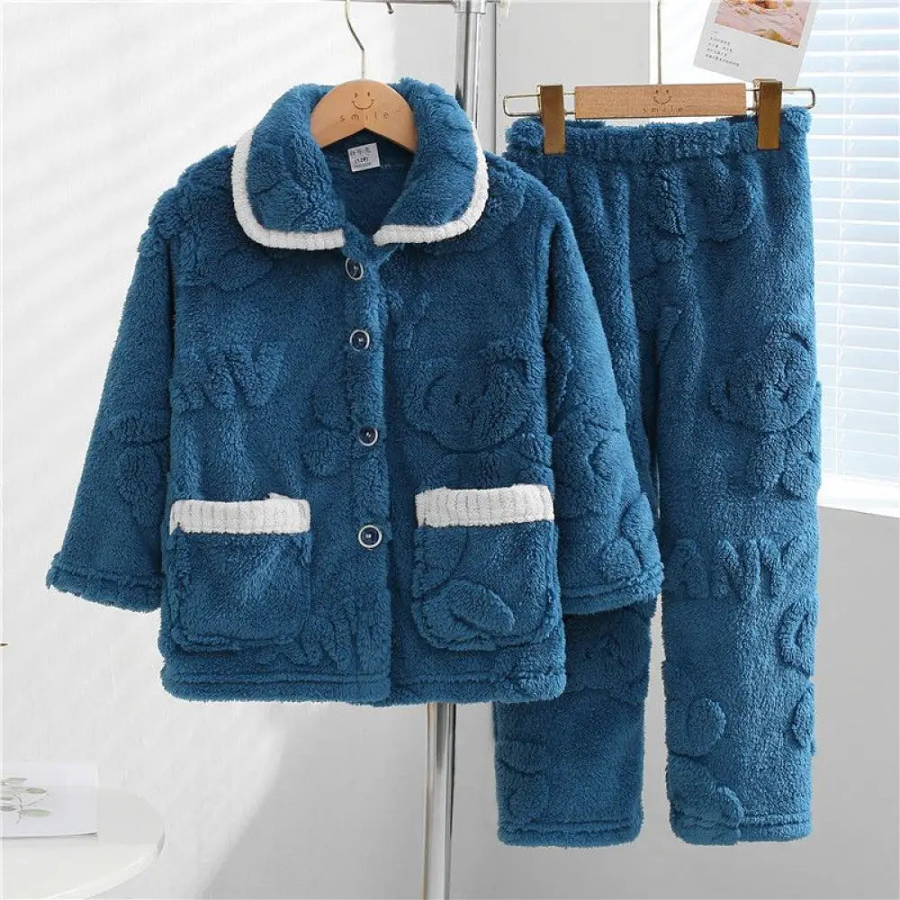 子供 パジャマ 女の子 秋冬 加フリース 厚手 コーラルフリース 保温 大きいサイズ 女の子 フランネル 部屋着 ID2522 ネイビー / 80-90cm