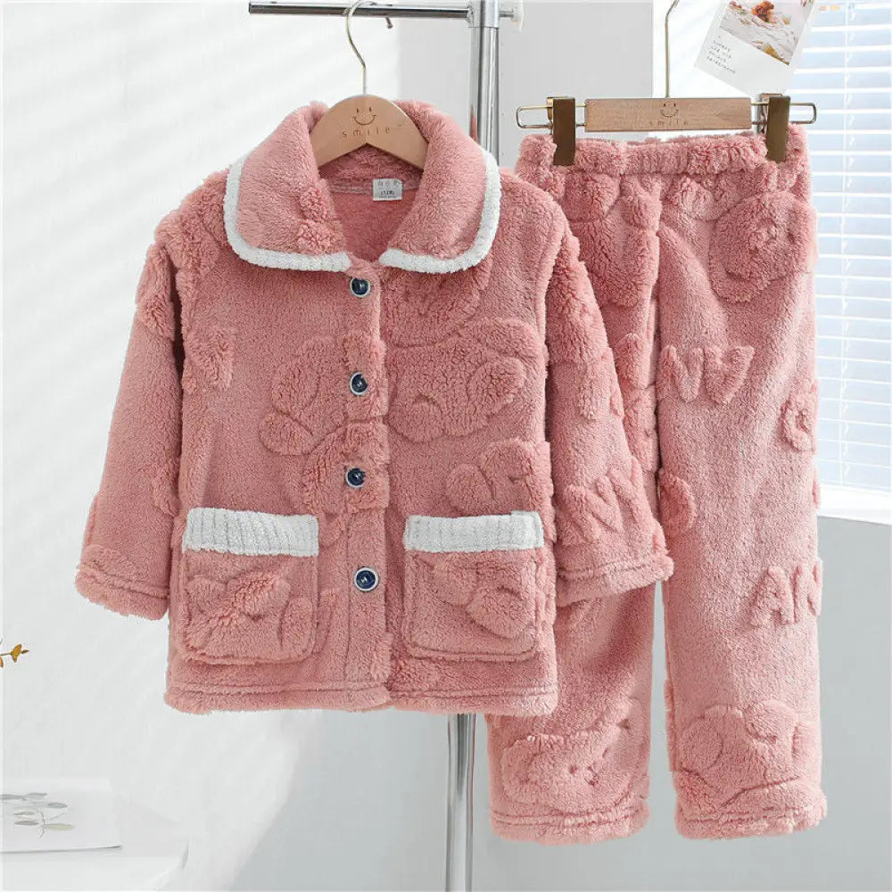 子供 パジャマ 女の子 秋冬 加フリース 厚手 コーラルフリース 保温 大きいサイズ 女の子 フランネル 部屋着 ID2522 ピンク / 80-90cm