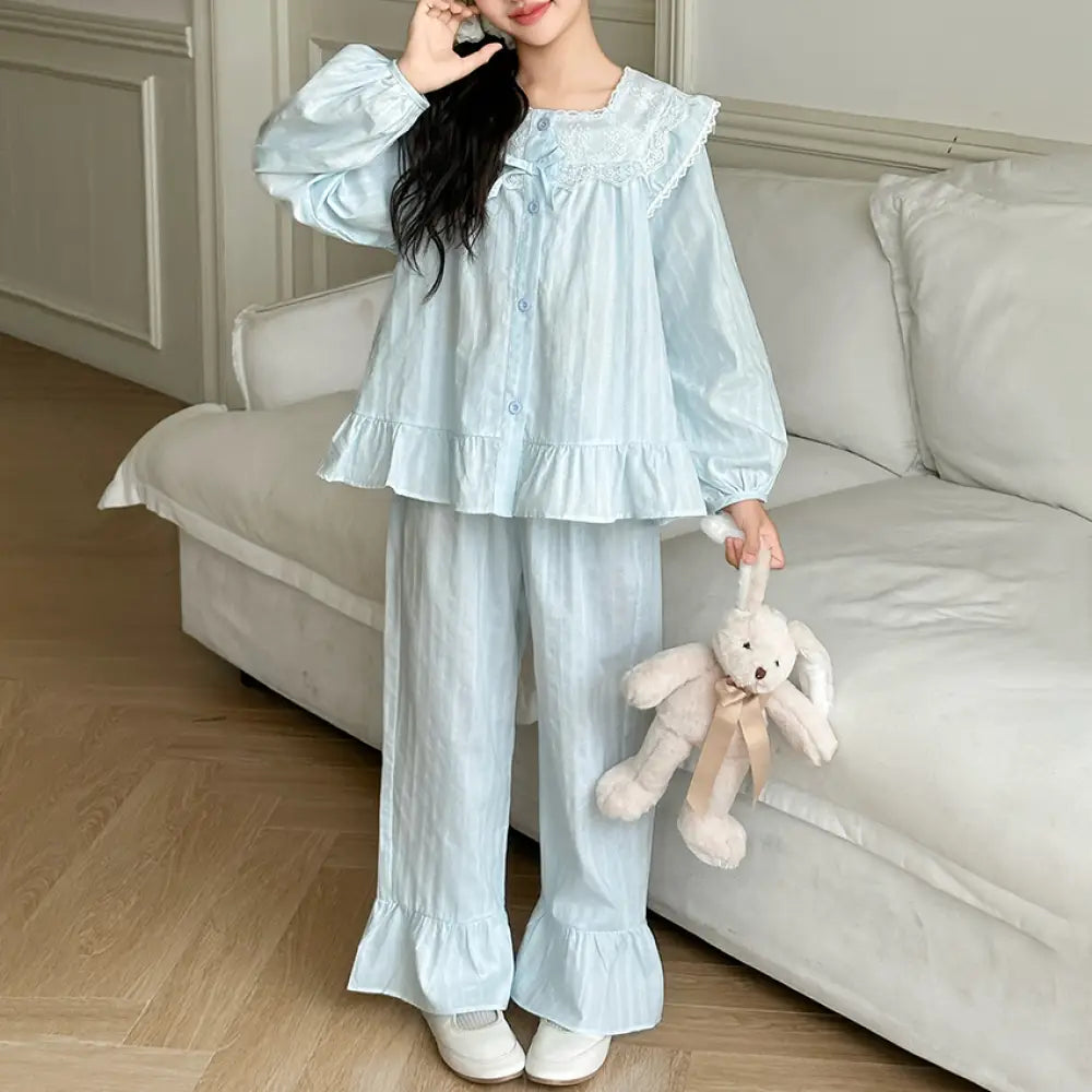 子供用 パジャマ ピュアコットン 大女の子 部屋着 春秋用 おしゃれ キッズ プリンセススタイル セット 全棉 ID2304