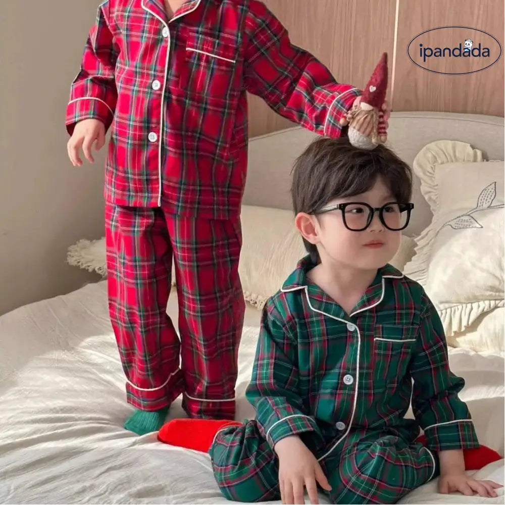 子供用 パジャマセット チェック柄 クリスマス 秋冬 長袖 ベビー ホームウェア 柔らかくて快適 ID2972
