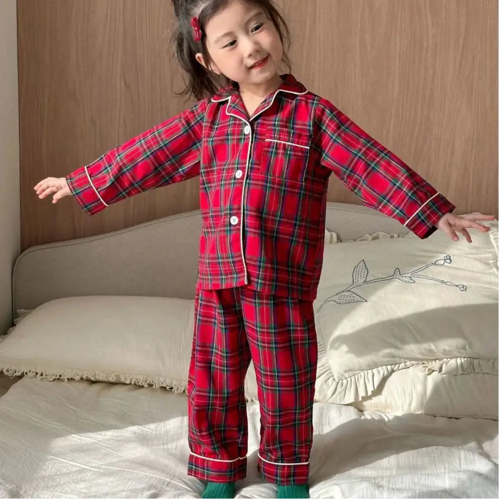 子供用 パジャマセット チェック柄 クリスマス 秋冬 長袖 ベビー ホームウェア 柔らかくて快適 ID2972 レッド / 80cm