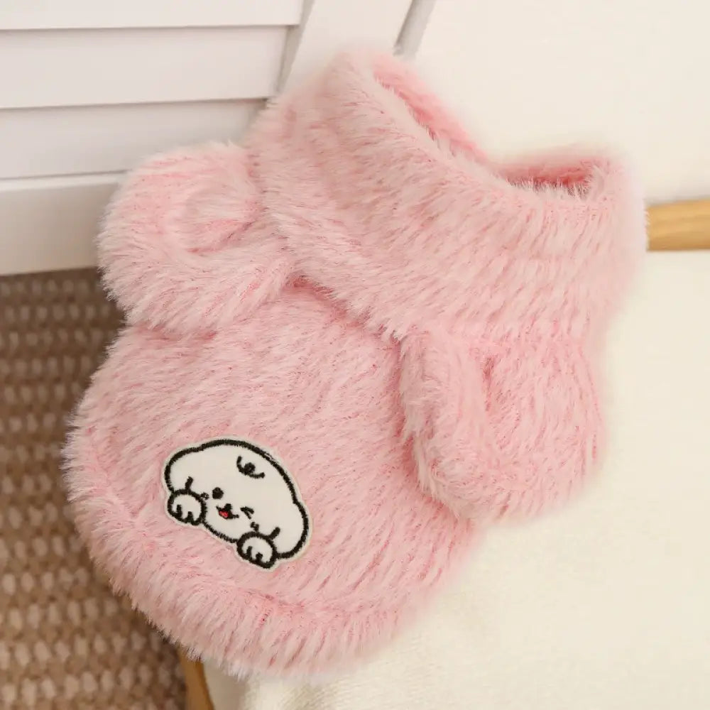 子猫 服 秋冬 フリース 裏起毛 保温 フード付き パーカー シルバーシェーデッド ラグドール 小型犬 ビション用 厚手 コート ID2975 ピンク / S