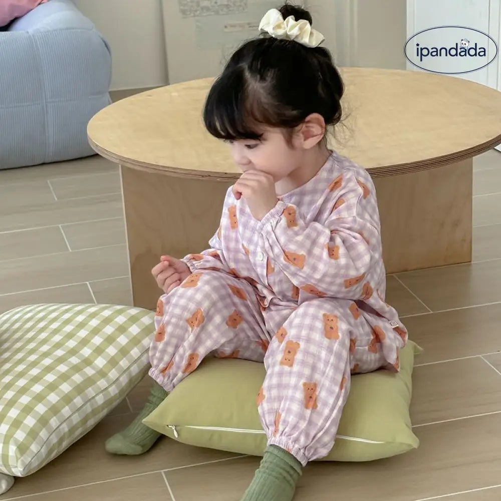 子ども用 二重ガーゼ パジャマセット 長袖 綿100% 通気性抜群 エアコン対応 吸湿速乾 抗菌加工 90-140cm 動物プリント ID1954 タイプ④ / 90cm ベビー＆キッズ