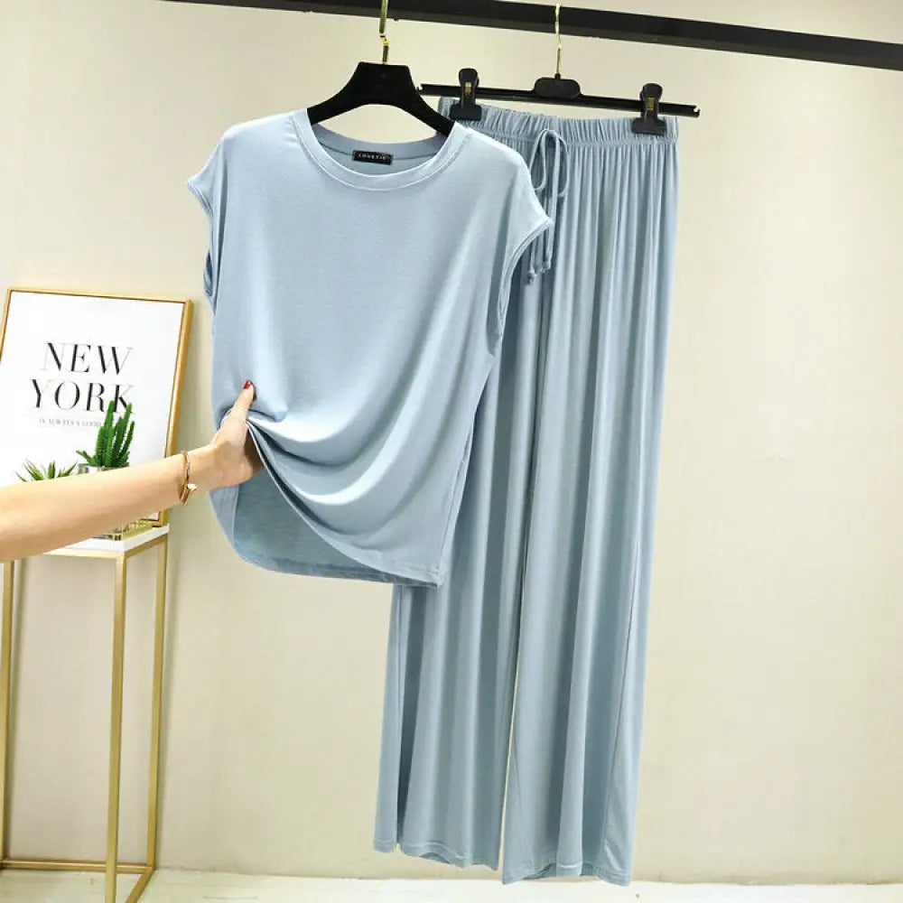 モダール綿 レディース ルームウェアセット パジャマ ワイドパンツ ゆったりサイズ 薄手 M-2XLサイズ ハウスウェア ID1987